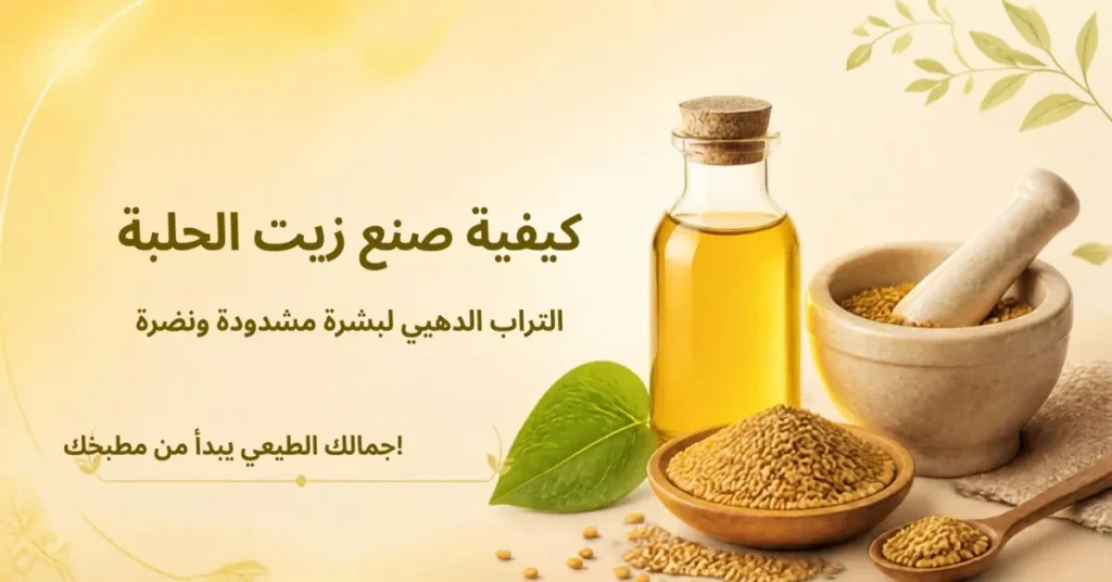 كيفية صنع زيت الحلبة في المنزل - وصفة التراب الدهبي لبشرة مشدودة ونضرة، باستخدام بذور الحلبة وزيت طبيعي، مع خطوات بسيطة لاستخلاص زيت الحلبة وفوائده للبشرة