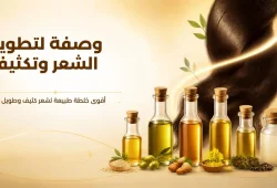 وصفة لتطويل الشعر وتكثيفه: أقوى خلطة طبيعية لشعر كثيف وطويل وصفة لتطويل الشعر وتكثيفه - خلطة طبيعية من زيوت السمسم، الزيتون، اللوز الحلو، الخردل، الخروع وجوز الهند لتحفيز نمو الشعر وتكثيفه ومنحه القوة واللمعان.